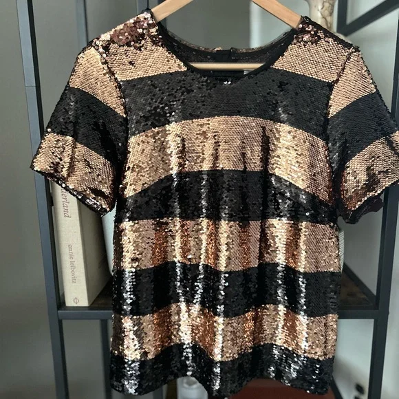 Anthropologie Maeve Short-Sleeve Sequin Striped Top Size - Picture 7 of 10
